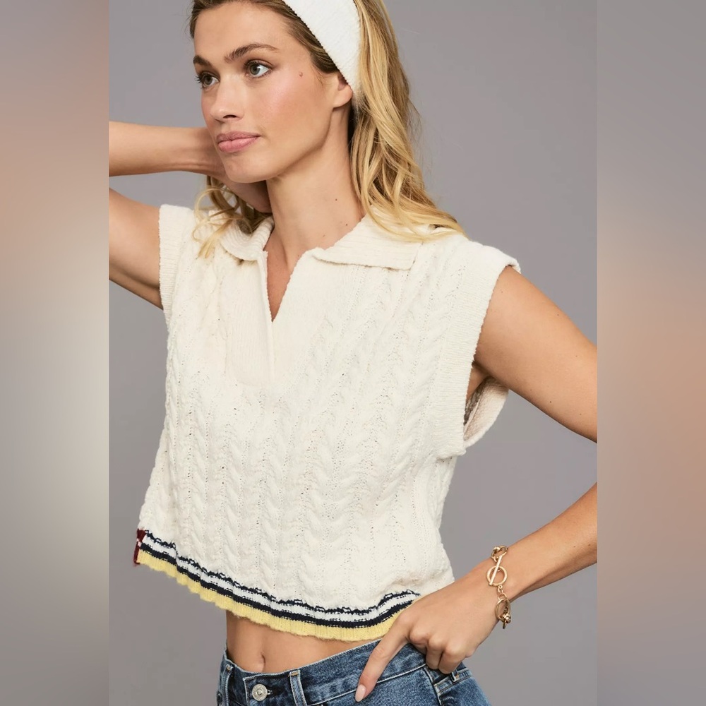 NWT Anthropologie Maeve Collared Cable-Knit Sweater Vest